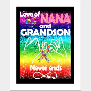 Autism Awareness T-ShirtAutism Love Of Nana And Grandson Never Ends Love Autism Awareness T-Shirt_by Gregory Posters and Art